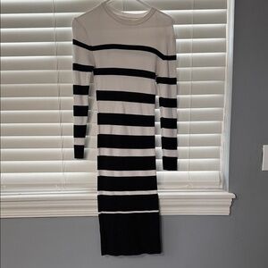 Primark Black and White Striped Long Sleeve Midi Dress